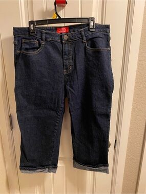 Jeanbay Jeans 14 Capri Length Stretch Dark Blue Denim Bling Pockets Capris